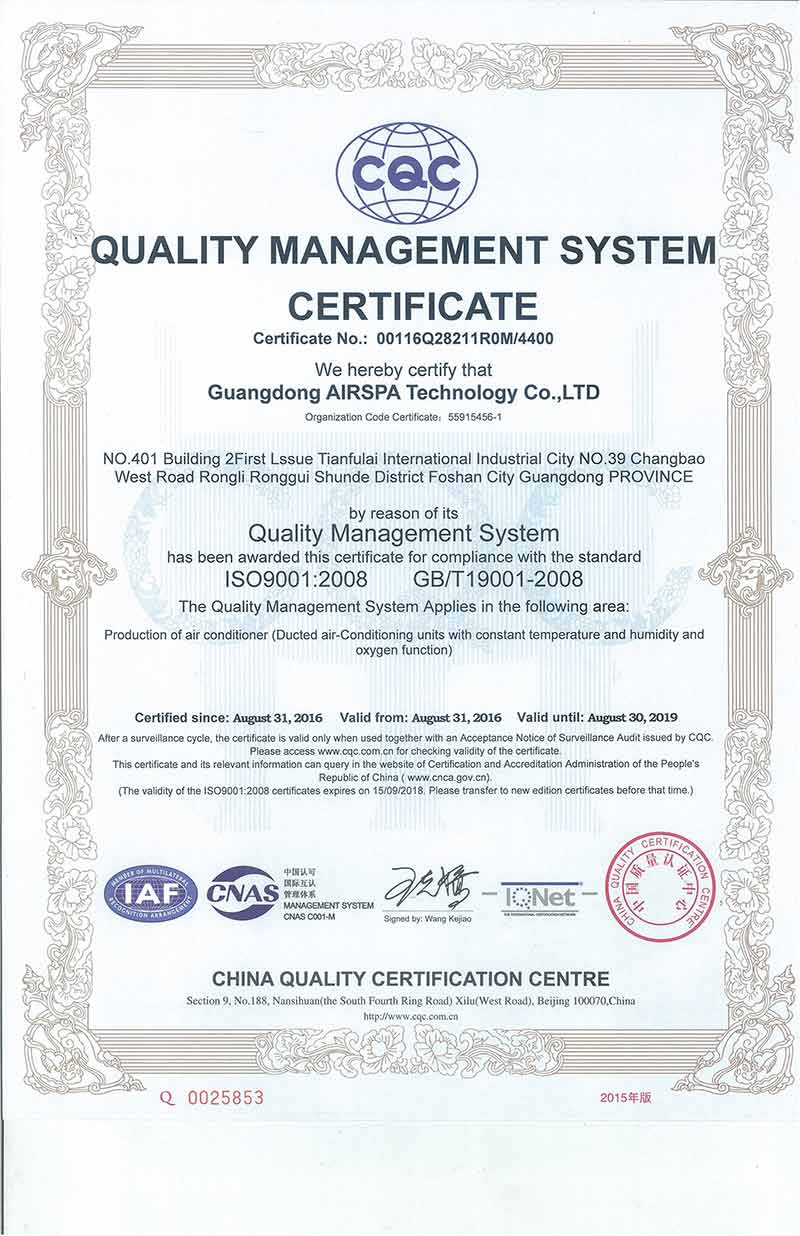 艾爾斯派ISO9001英文證書